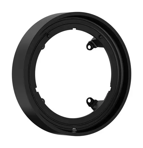 Schwarze Halterung von Hansgrohe mit ringförmigem Design und Ausschnitten für Befestigungen, geeignet zum Einsatz in Sanitärinstallationen.